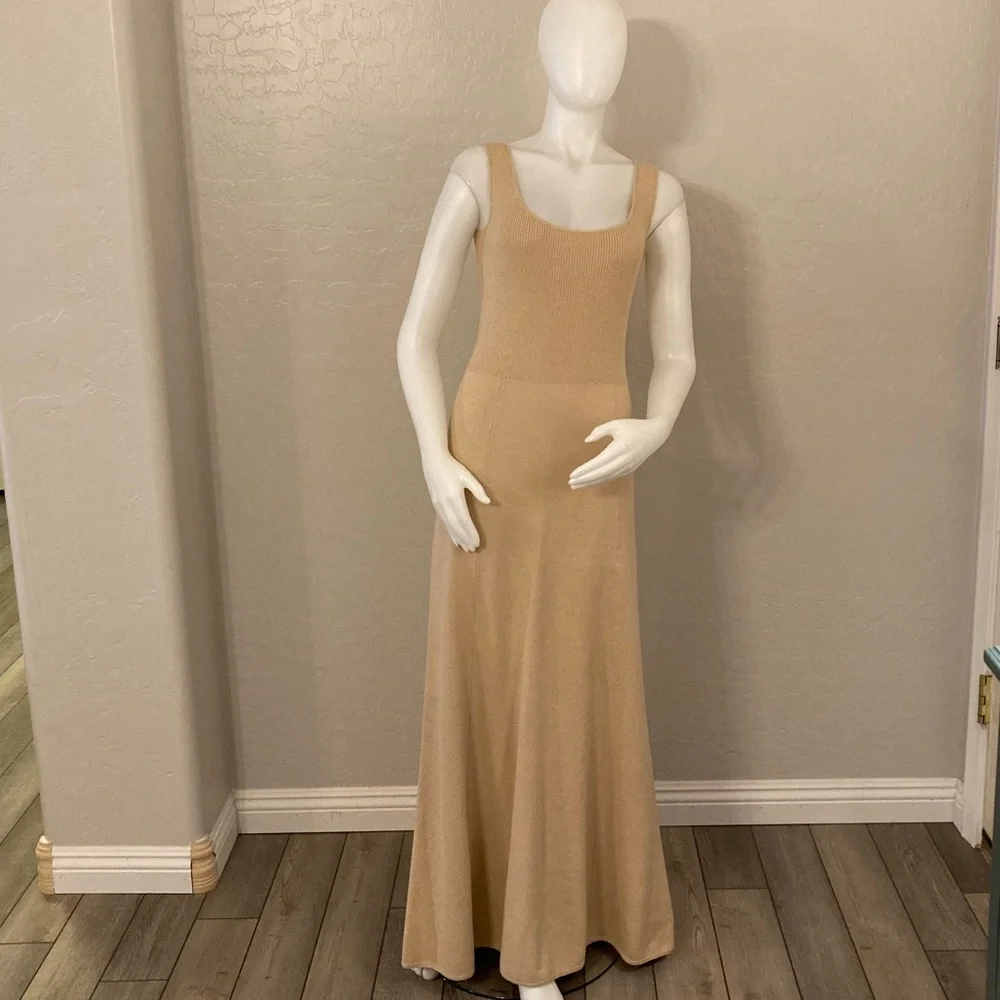 St. John Oatmeal Sweater Knit Sleeveless Maxi Dress Medium